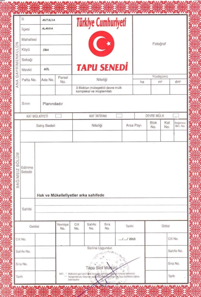 pink tapu,blue tapu,Turkish real estate,Turkey Property Documents,Title deed